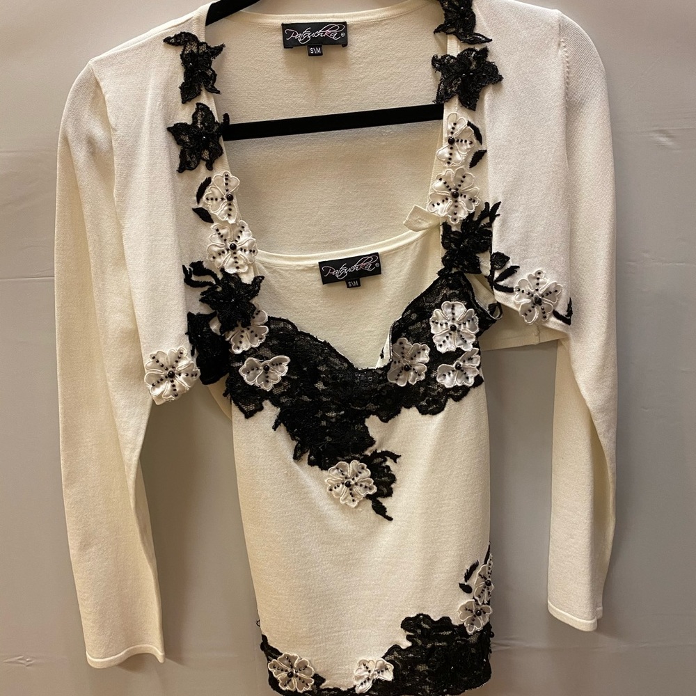White and Black Cardigan + Top Set